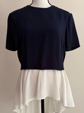 Alexander McQueen Navy and White Layered Peplum Blouse